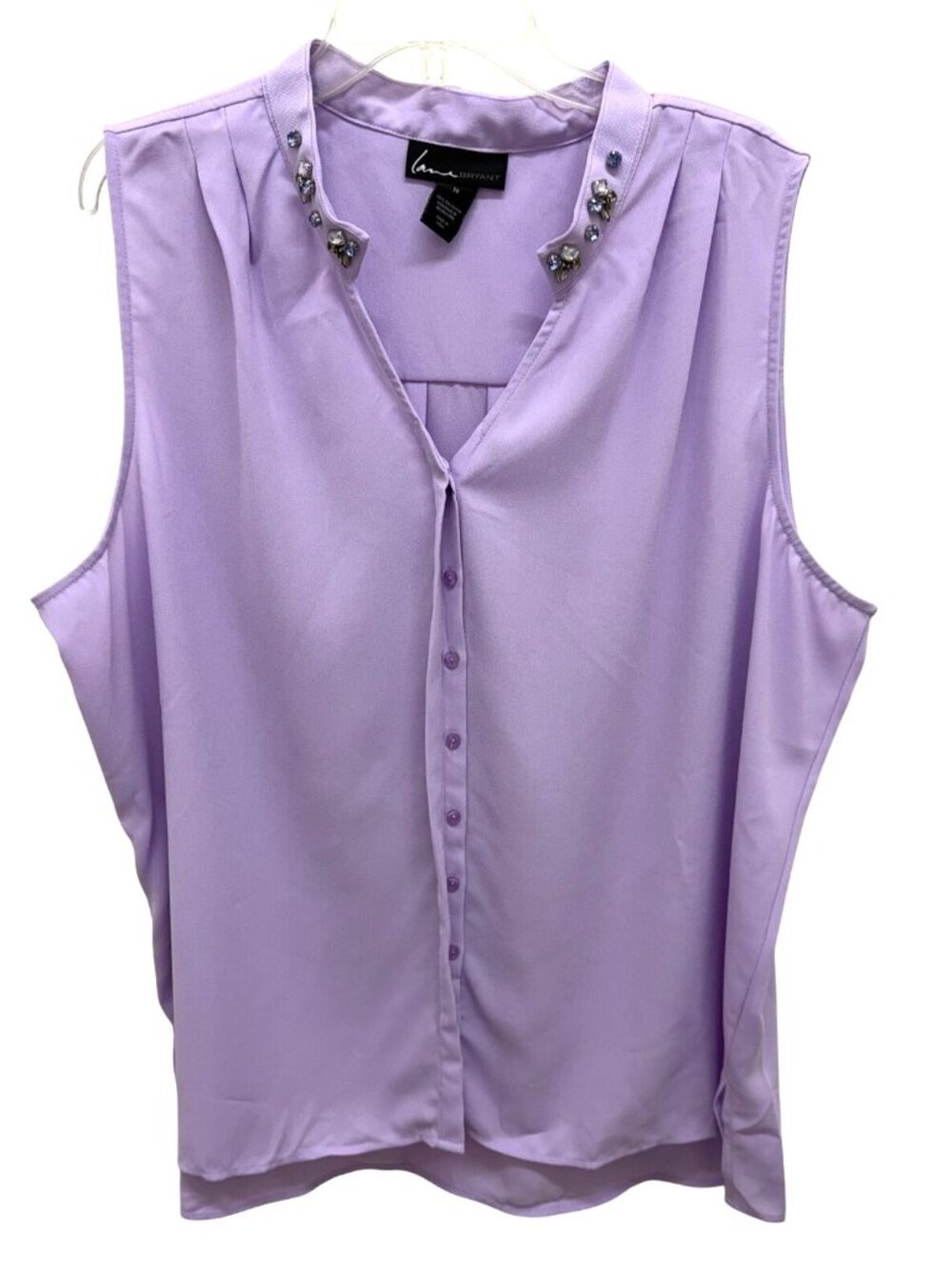 Lane Bryant Lavender Embellished Collar Sleeveless Button Blouse 28 Plus Size